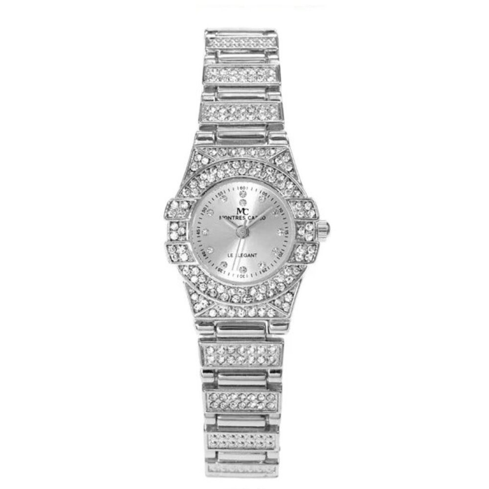 24mm Montres Carlo Women's Fashion Metal Band Stones Dress Luxury Bracelet Watch